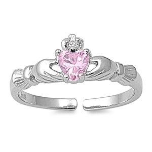 Zehenring 925 Silber Rosa Zirkonia, Claddagh