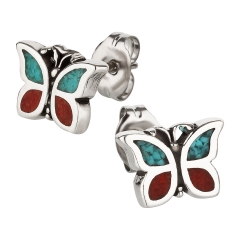 Ohrstecker 925 Silber Schmetterling Türkis Koralle