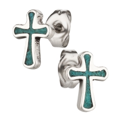 Ohrstecker 925 Silber Kreuz Türkis