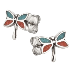 Ohrstecker 925 Silber Libelle Türkis Koralle