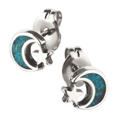 Ohrstecker 925 Silber Mond Stern Türkis