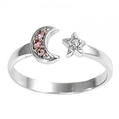 Zehenring 925 Silber Rosa Zirkonia, Mond Stern 1