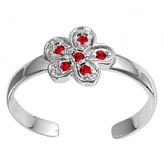Zehenring 925 Silber Roter Zirkonia, Blume 1