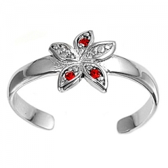 Zehenring 925 Silber Roter Zirkonia, Blume 2
