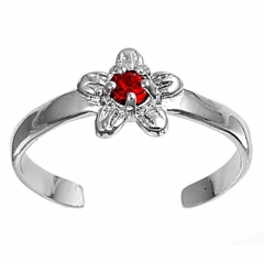 Zehenring 925 Silber Roter Zirkonia, Blume 3