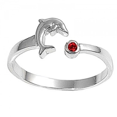 Zehenring 925 Silber Roter Zirkonia, Delfin 1