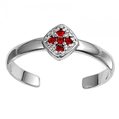 Zehenring 925 Silber Roter Zirkonia, Kreuz 1