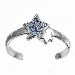 Zehenring 925 Silber Blauer Zirkonia, Stern 1