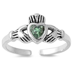 Zehenring 925 Silber Grüner Zirkonia, Claddagh 1