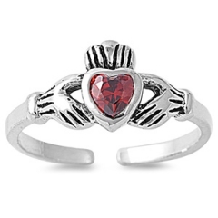 Zehenring 925 Silber Roter Zirkonia, Claddagh 1