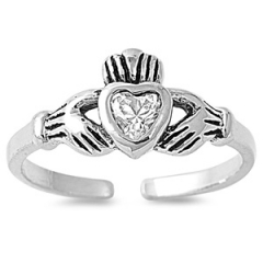 Zehenring 925 Silber Weißer Zirkonia, Claddagh 1