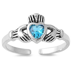 Zehenring 925 Silber Blauer Zirkonia, Claddagh 1