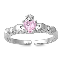 Zehenring 925 Silber Rosa Zirkonia, Claddagh