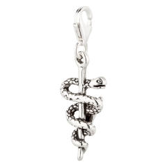 Charm / Anhänger 925 Silber Tierarzt Tech Veterinär Äskulapstab